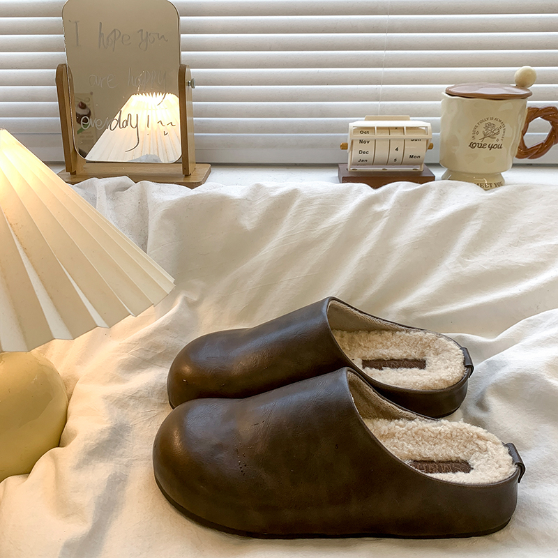 防水包头半拖鞋女秋冬外穿2025新款加绒百搭一脚蹬厚底勃肯棉拖鞋