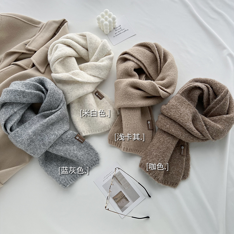 超奶羊毛混纺针织纯色毛线情侣小围巾韩系加厚保暖百搭围脖女软糯