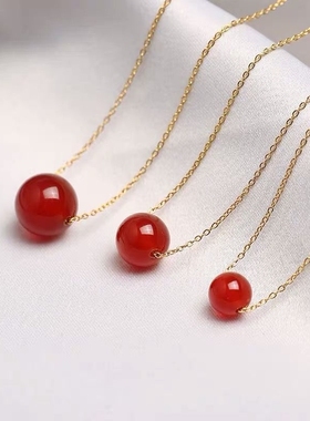 红玛瑙路路通单颗转运珠吊坠项链女士本命年相思豆玉髓新年锁骨链