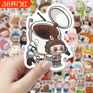 208张萌趣治愈可爱Labubu拉布布周边贴纸手账装饰手机笔记本防水行李箱贴纸