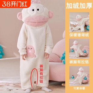 丑鱼珊瑚绒睡衣女款2025新款冬季高级感男加厚儿童睡袍连体家居服