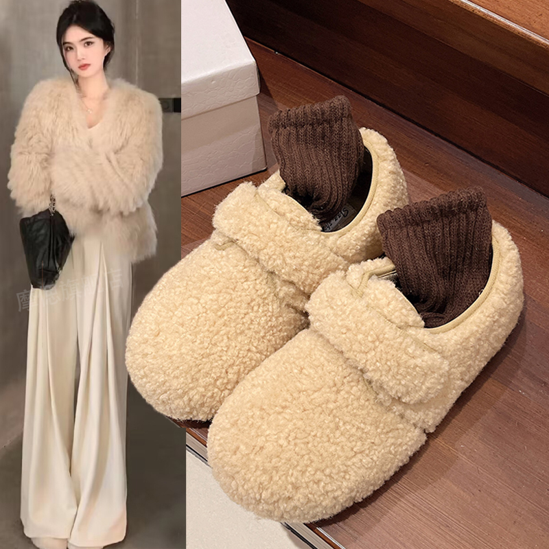 毛毛鞋女加绒勃肯鞋2025新款冬季玛丽珍豆豆鞋保暖晚晚鞋棉鞋鞋子