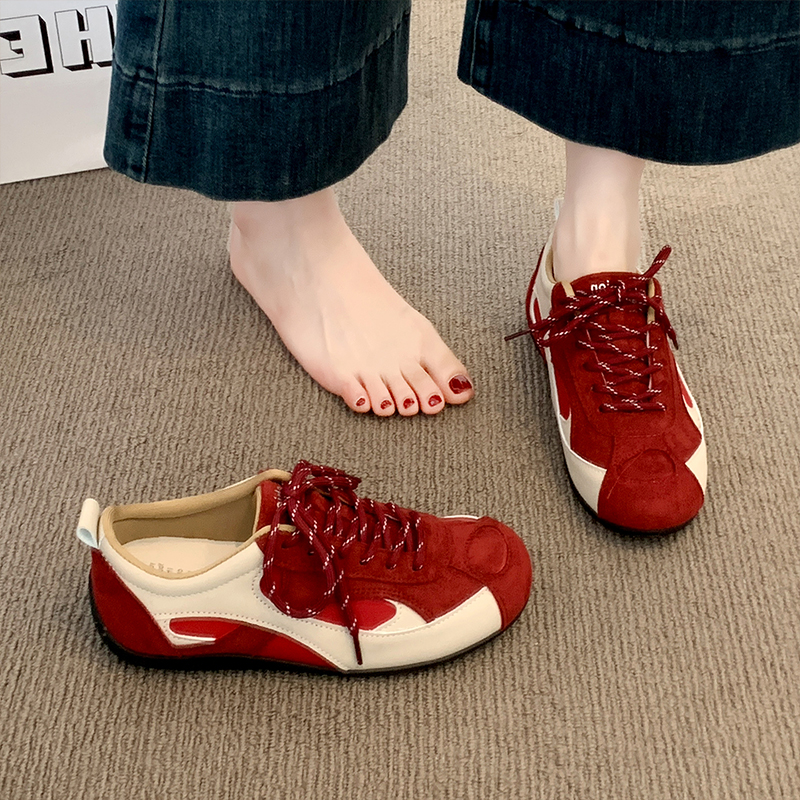 红色德训鞋女款2025新款秋季爆款超火百搭阿甘运动休闲板鞋子女鞋