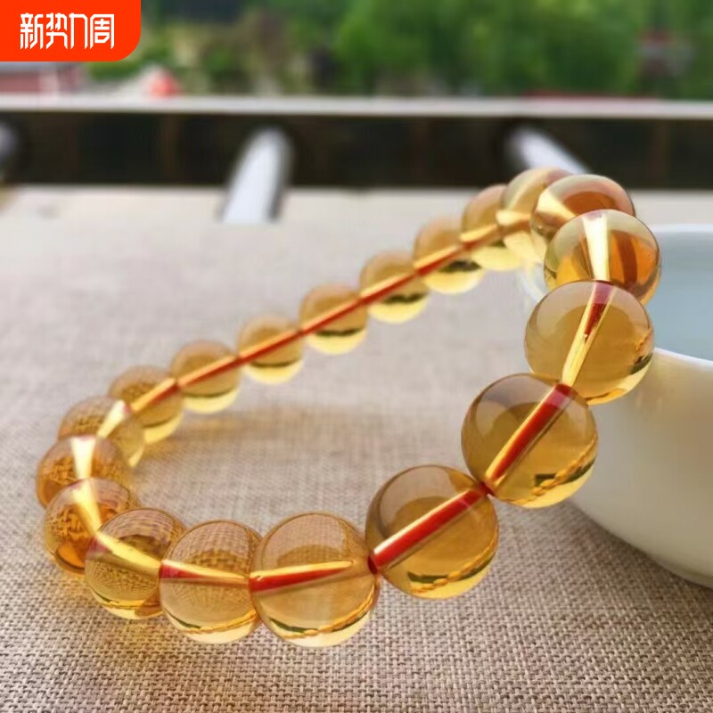 爆仿黄水晶手链女黄色男士水晶珠子手串招财转运巴西黄晶石高级感