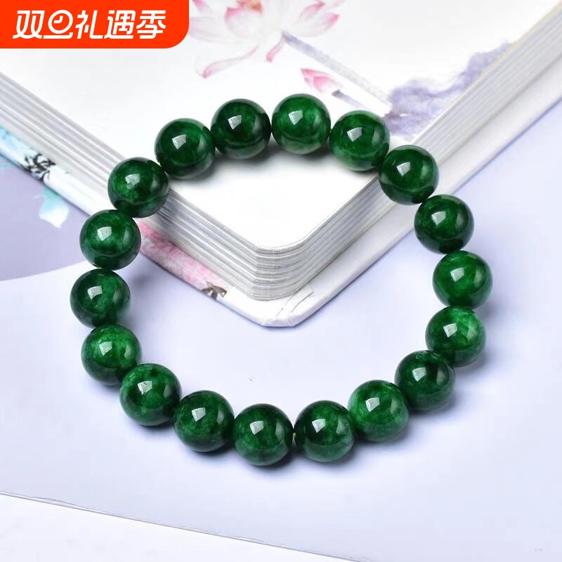 仿深绿翡翠干青玉髓手链迷你小珠子单圈缅甸石英岩复古名族风手串