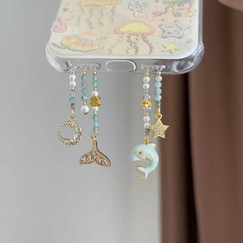 「浪漫回响」国风串珠海豚挂件手机链多孔手机壳配饰包送女友流苏