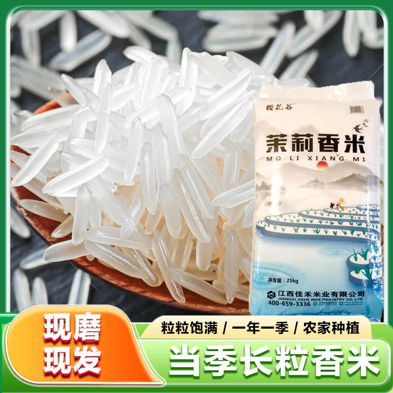 茉莉长粒香米50斤大米饭店食堂煮饭灿米现磨便宜白米商用25kg袋装