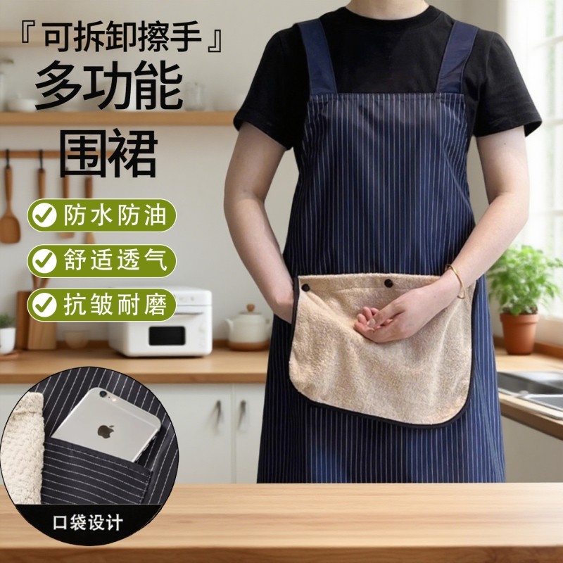 可擦手防水围裙厨房家用2025新款做饭防油工作服餐饮专用夏季薄款