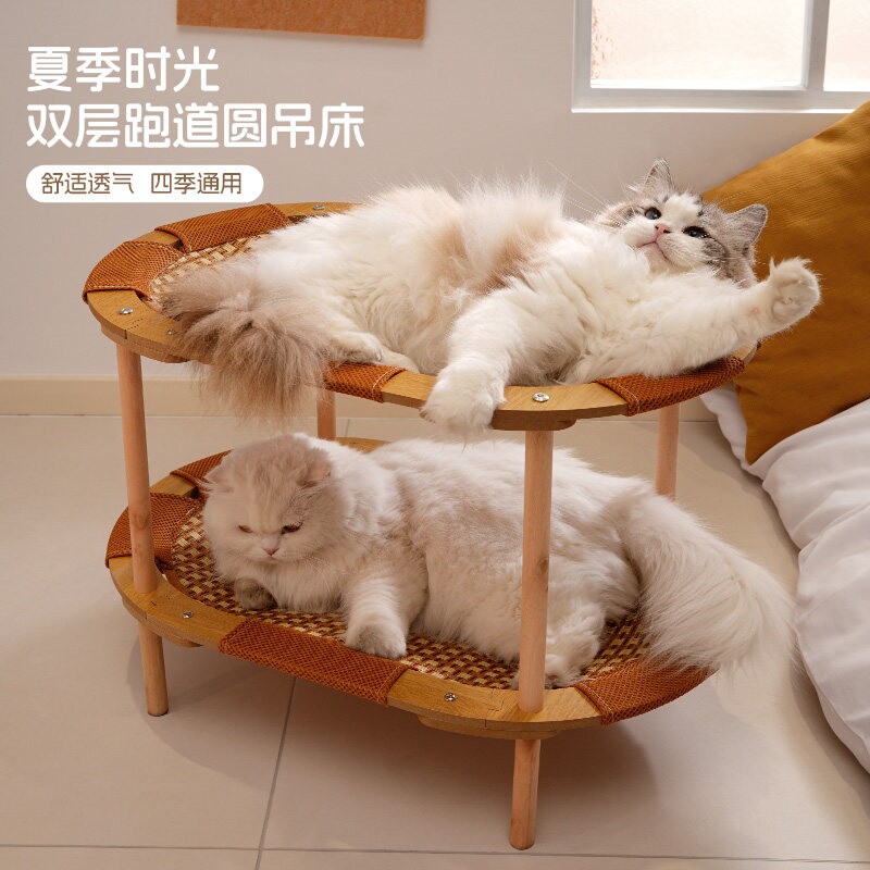 加大号双层猫窝猫床一体麻垫抓板不易掉屑藤席实木上下铺猫吊床