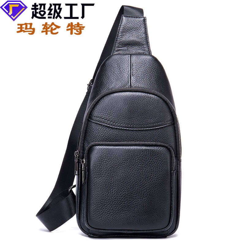 玛轮特时尚百搭真皮男士胸包男款斜挎胸包高档头层牛皮胸前包潮