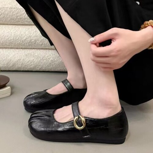 意尔康心选法式复古风玛丽珍鞋女黑色一字带平底软底舒适单鞋软底