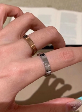 钉子戒指男女18K玫瑰金love满天星情侣对戒指环黄金白金窄版宽版