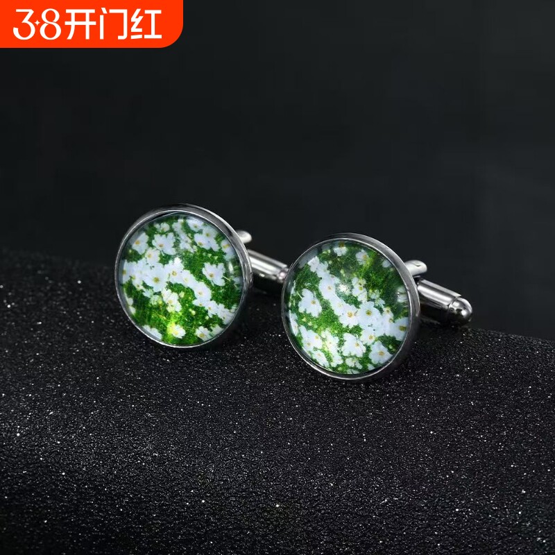 欧美新款时光宝石生命树袖扣男合金法式袖钉高档商务正装袖口扣子