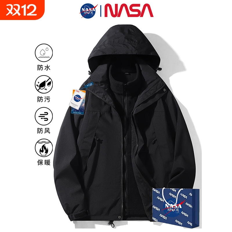 nasa薄款防风防水冲锋衣黑色