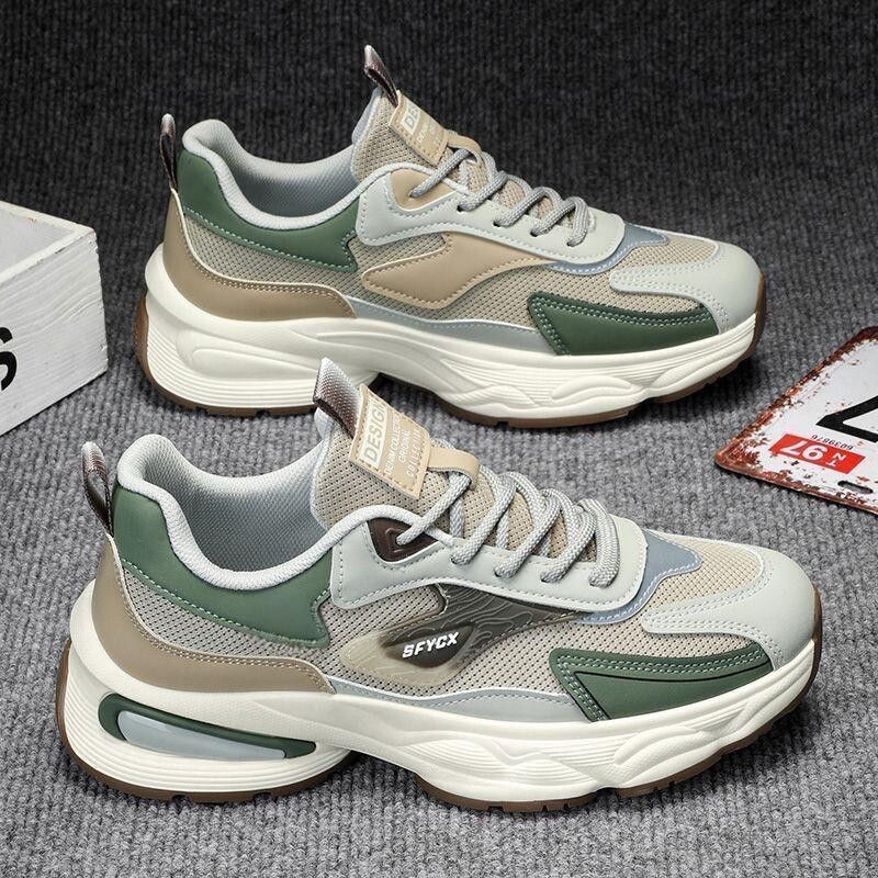 鸿星官网男鞋春季款网面透气休闲鞋百搭防臭耐磨运动厚底老爹潮鞋