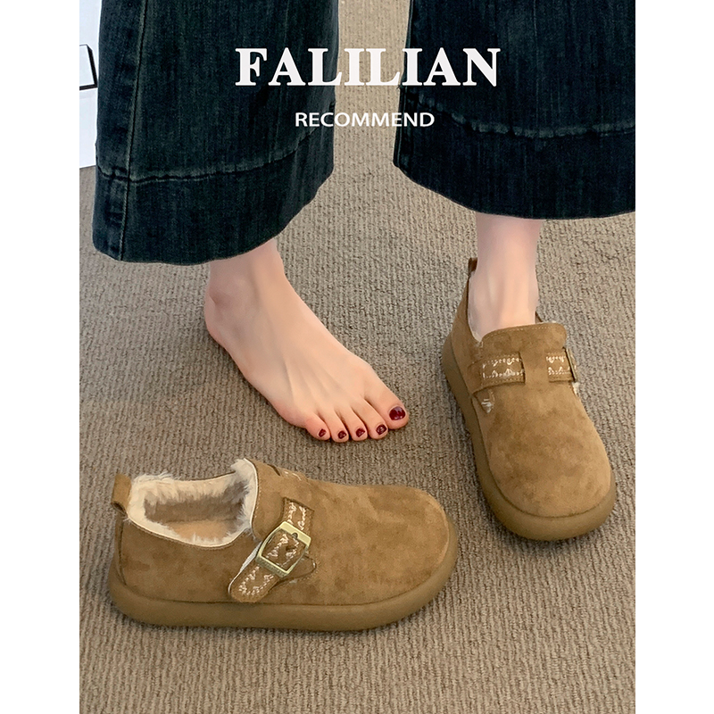 加绒勃肯鞋女鞋子2025新款冬季一脚蹬保暖棉鞋休闲百搭爆款雪地靴