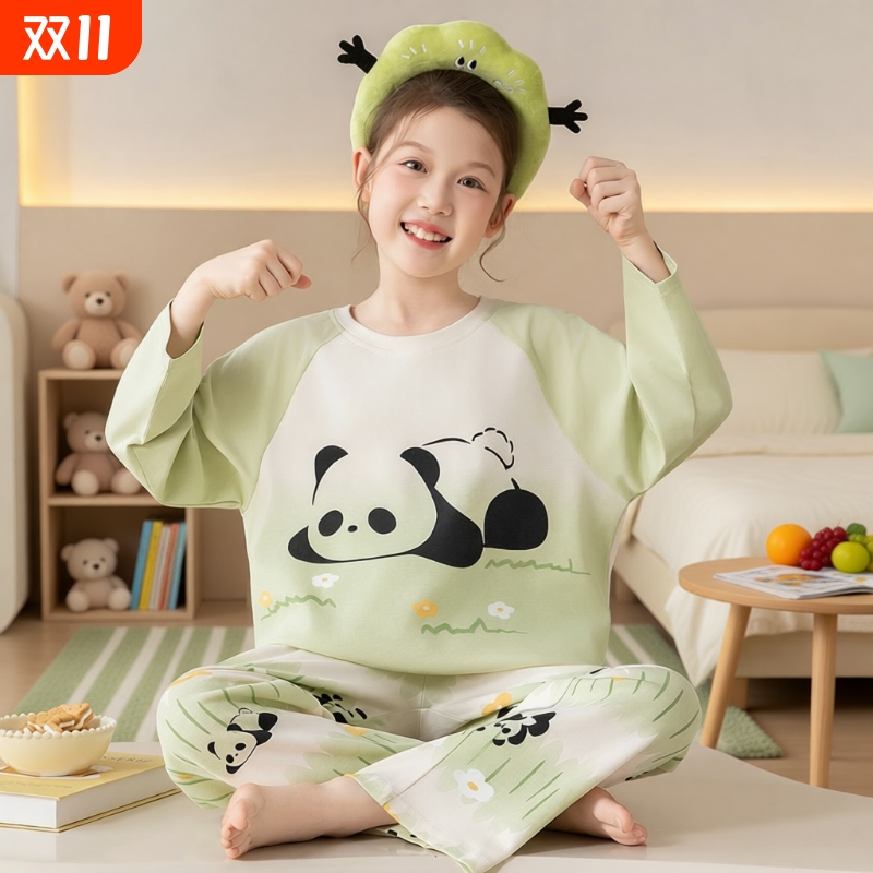 春秋季女童卡通可爱长袖睡衣套装