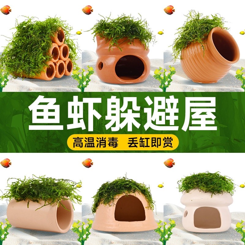 莫斯躲避屋陶罐装饰水草鱼缸造景植物鱼虾躲避洞虾屋摆件小鱼繁殖