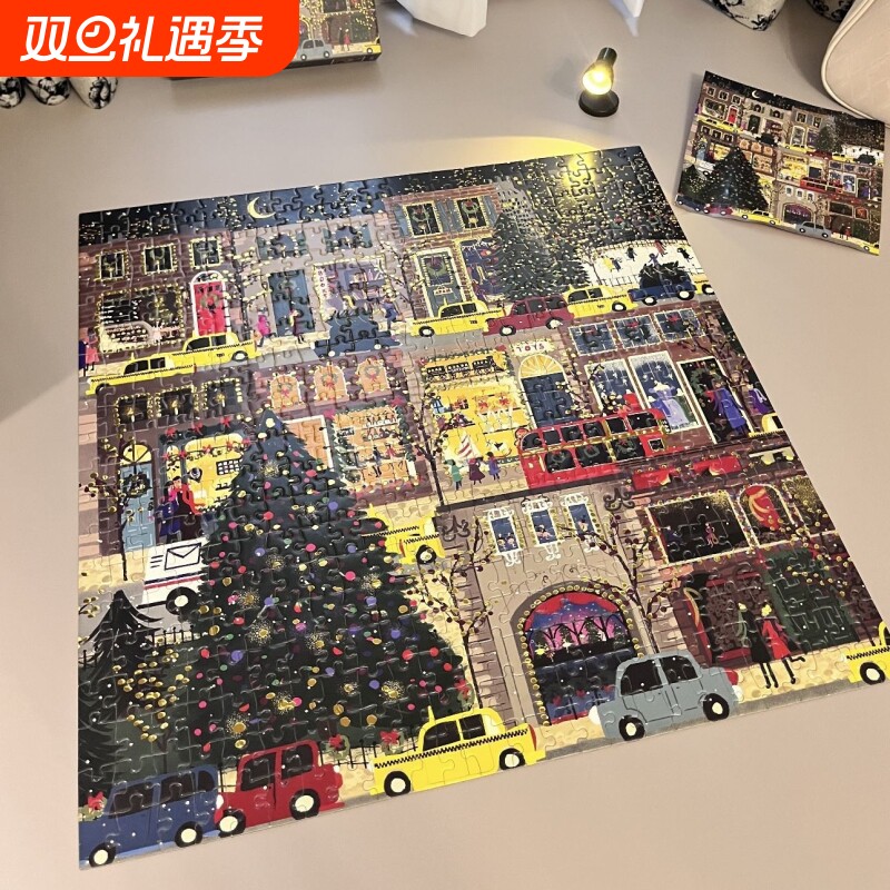 雪夜500片全系列拼图春夏秋冬圣诞冬灯节日之夜成人礼物艺术拼装
