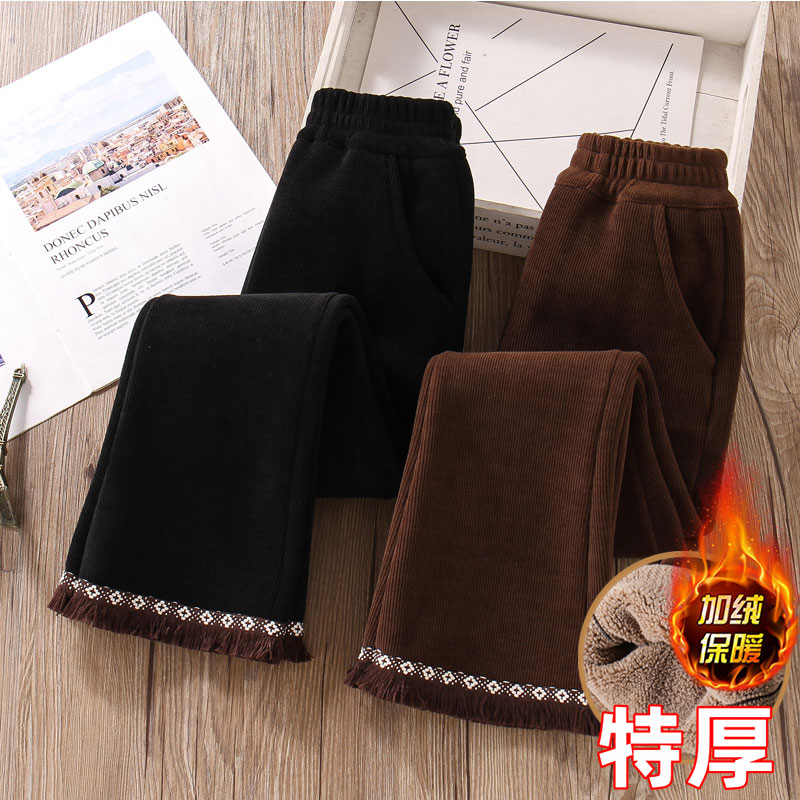 女童冬季超厚裤子加绒洋气黑色修身炸街儿童保暖一条过冬喇叭长裤