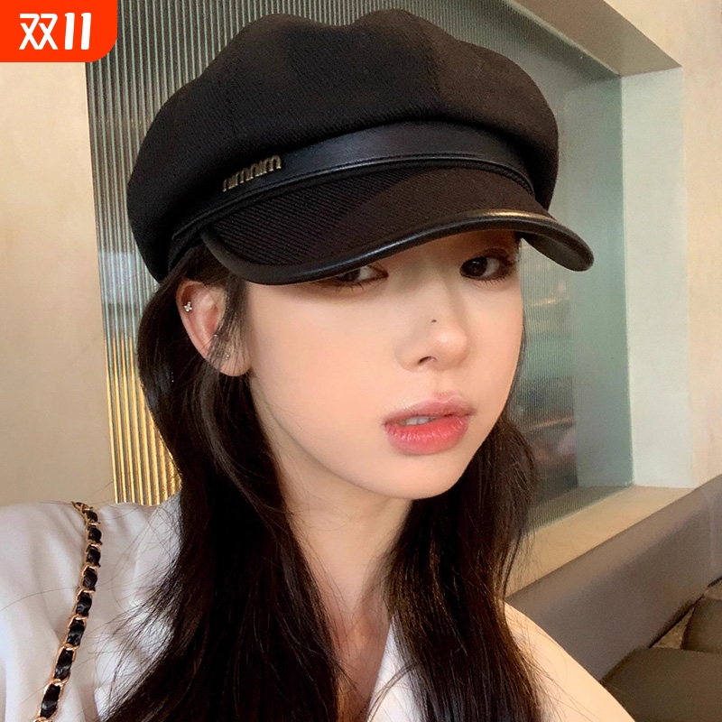 大头围秋冬鸭舌帽子女黑色休闲复古画家贝雷帽显脸小云朵八角帽潮