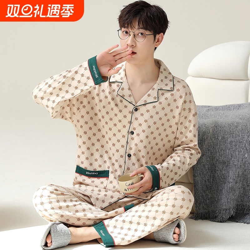 男士睡衣春秋款纯棉长袖2025新款秋冬季男生全棉可外穿家居服套装