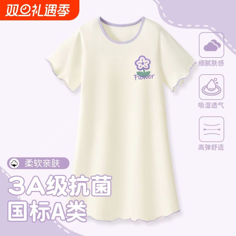 2025新款女童夏季莫代尔卡通短袖睡裙中大童睡衣母女小女孩家居服