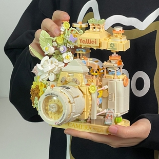照相机积木拼装花朵小颗粒3d立体拼图永生花女生系列网红生日礼物
