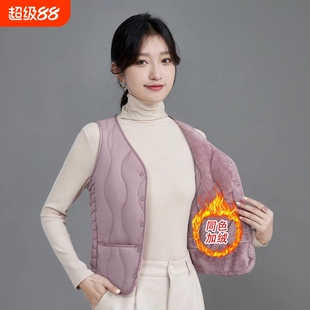 2025新款秋冬羽绒棉马甲女加绒保暖背心短款v领坎肩修身内胆红色