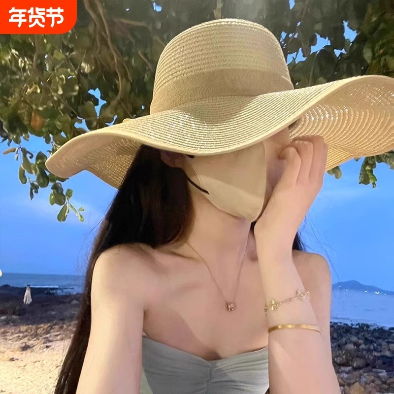 大帽檐草帽女法式2025新款海边沙滩度假防晒遮阳帽可折叠时尚帽子