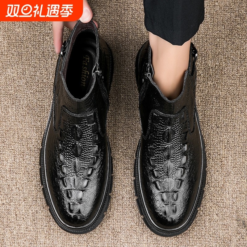 加绒切尔西靴男款冬季大码45机车中帮男士马丁靴46厚底47工装靴子