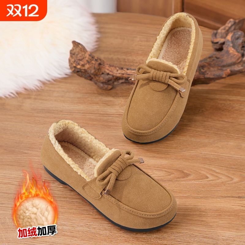 秋冬季新款豆豆鞋女加绒保暖休闲鞋平底懒人鞋毛毛鞋一脚蹬女棉鞋