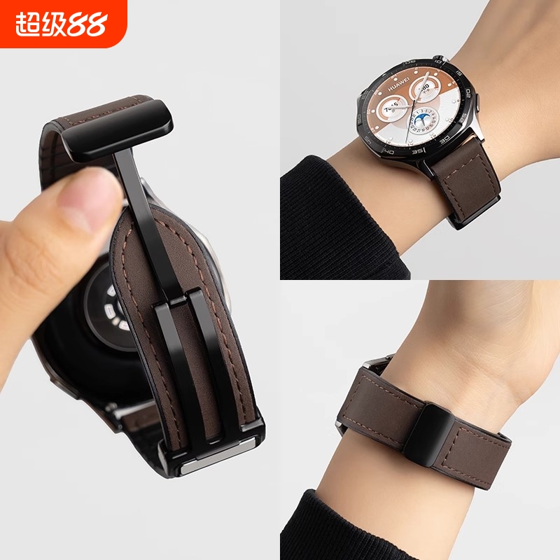 适用华为GT5疯马纹皮质表带watch3pro手表gt4新款pro男款watchgt5磁吸gt3真皮watch5智能4pro运动gt女2男buds