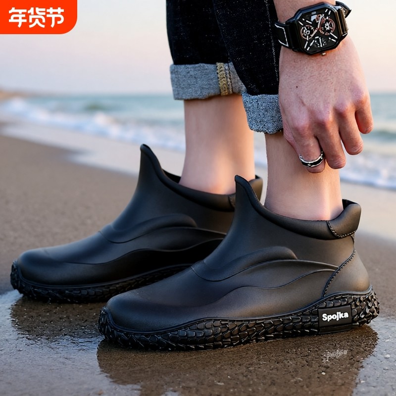 短筒时尚男士雨鞋水鞋防水防滑钓鱼雨靴男款工作耐磨胶鞋厨房水靴