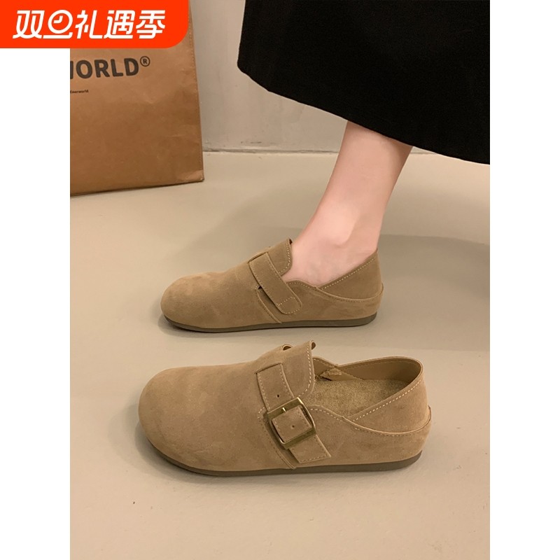 厚底全包勃肯鞋女2025秋季新款一脚蹬博肯单鞋豆豆乐福鞋加绒休闲