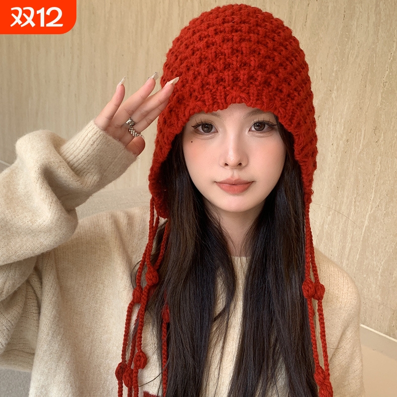 川西旅游针织镂空包头帽子女秋冬季流苏毛线帽保暖冷帽民族风钩花