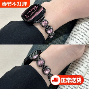 适用iWatchS11新款kitty猫镶钻夏天se3个性金属表带Applewatchs10/S9/S8/S7苹果手表女生ultra3运动金属高级