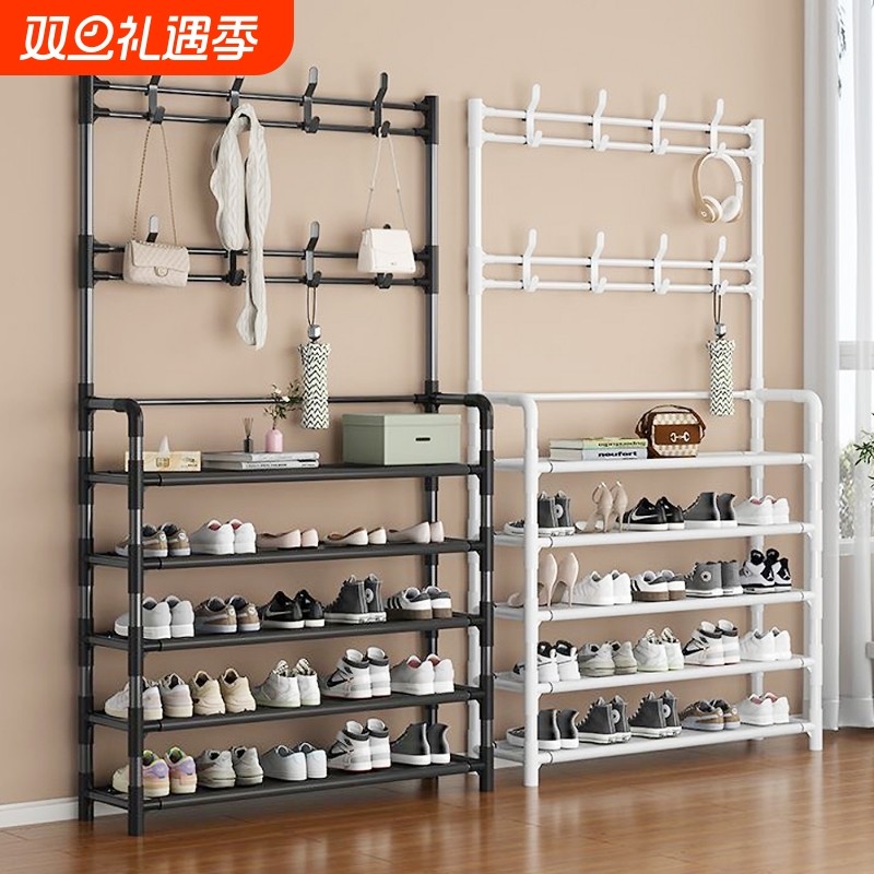 家用一体架多层简易衣帽架门口收纳鞋架宿舍鞋柜出租房置物架落地