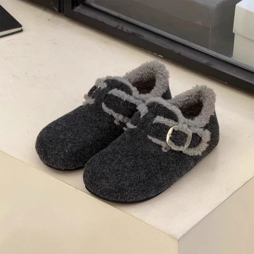 厚底毛毛鞋女外穿2025秋冬新款复古加绒保暖勃肯鞋一脚蹬毛呢单鞋