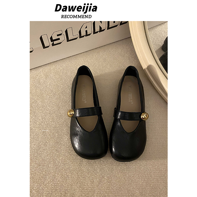 黑色法式复古浅口一脚蹬单鞋2025秋季新款百搭圆头平底玛丽珍鞋女
