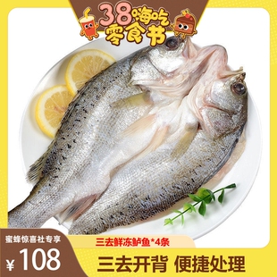 【38零食节】三去鲜冻开背鲈鱼*4免处理冷冻活鱼生鲜水产清蒸整条