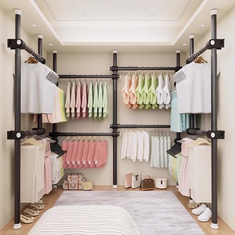 顶天立地置衣架晾衣架落地卧室内家用挂衣架伸缩晾衣杆衣帽架