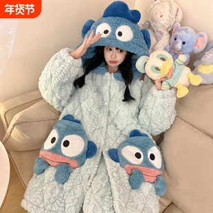 女童珊瑚绒睡衣冬季加绒加厚三层夹棉2026新款冬款女孩大童家居服