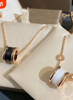 小蛮腰弹簧项链925银镀黑陶瓷小红人慈善款情侣锁骨链不掉色白金