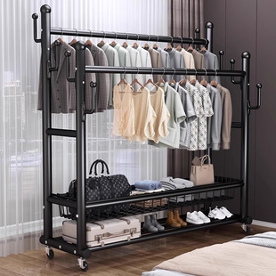 可移动卧室落地挂衣架衣帽架置物架家用室内房间挂衣服 架子阳台