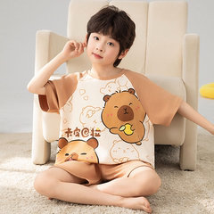 儿童睡衣卡皮巴拉夏季男童纯棉短袖薄款男孩大童青少年家居服套装