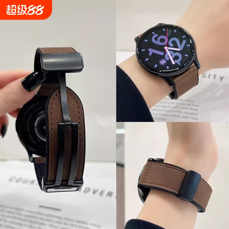 新款高级疯马纹绒面表带适用华为gt2手表gt3pro真皮质感带gt4磁吸GT5硅胶watch2男女款buds荣耀magic透气腕带