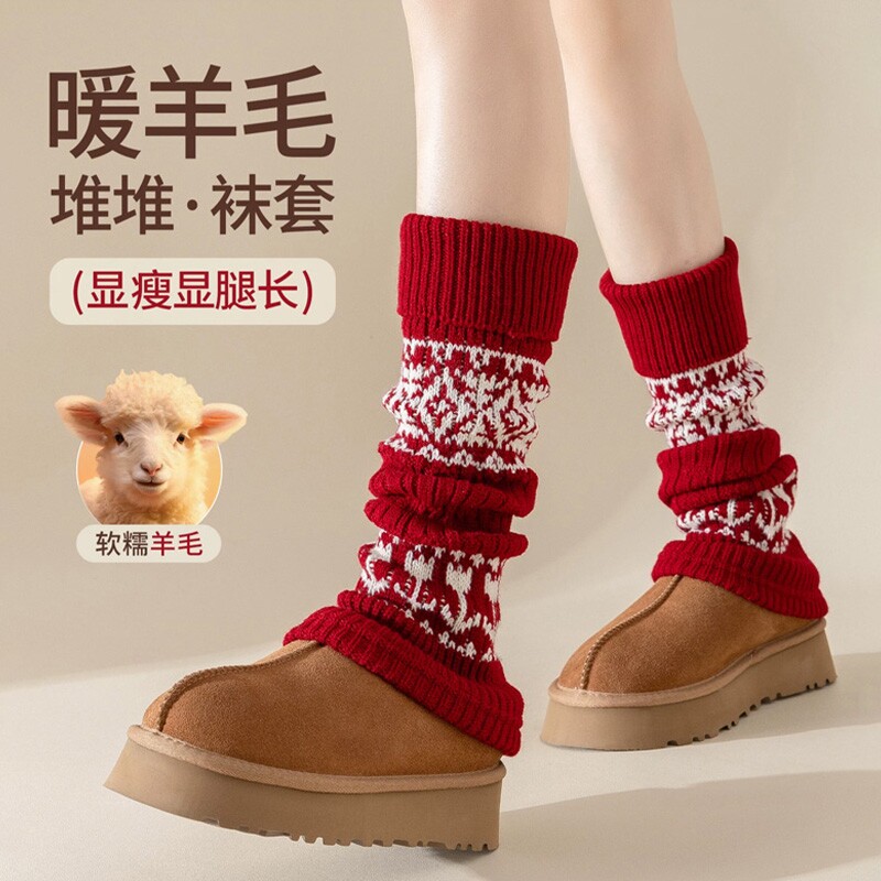 2026新款安可拉红色袜套堆堆袜小腿袜子女长筒腿套秋冬加厚护腿