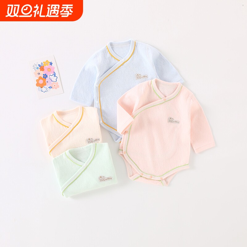 婴儿包屁衣春秋款纯棉睡衣内穿打底衣服新生宝宝长袖三角哈衣秋装