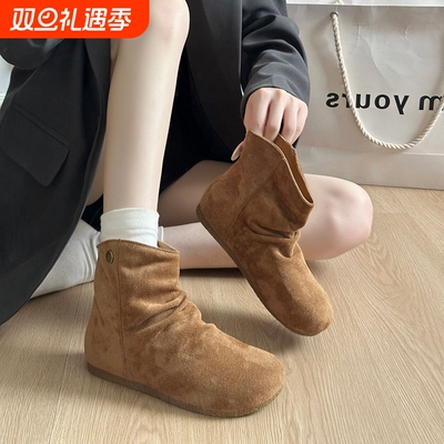爆款软皮勃肯靴女2025秋冬新款百搭内增高短靴子时尚圆头瘦瘦短筒